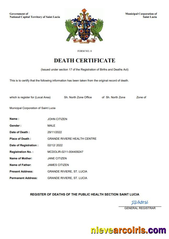 Saint Lucia death certificate